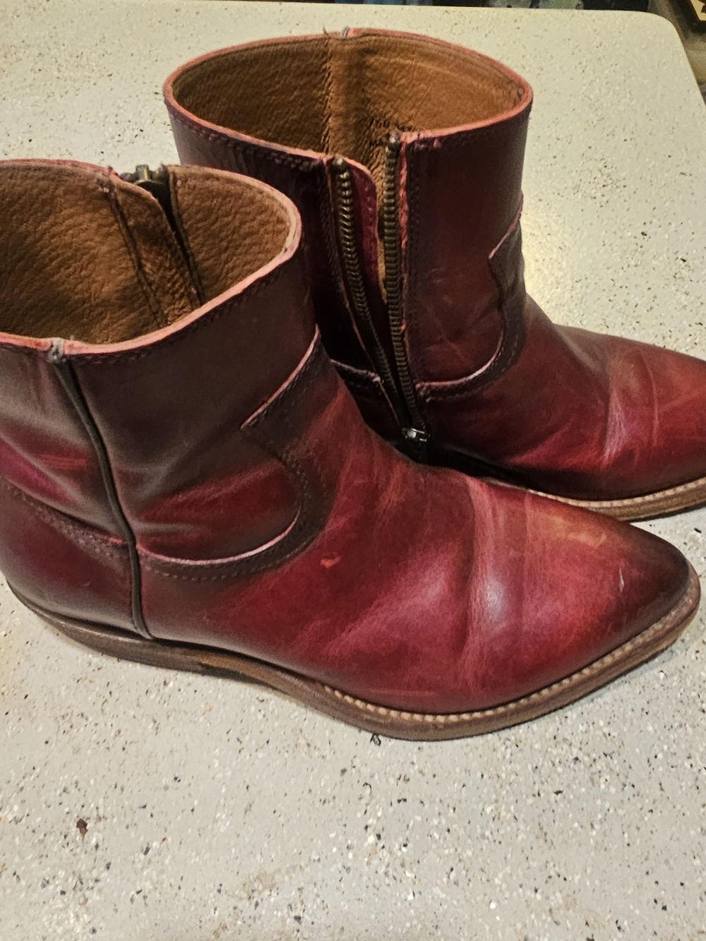 Frye Women's Red Leather Ankle Booties with Side Zip